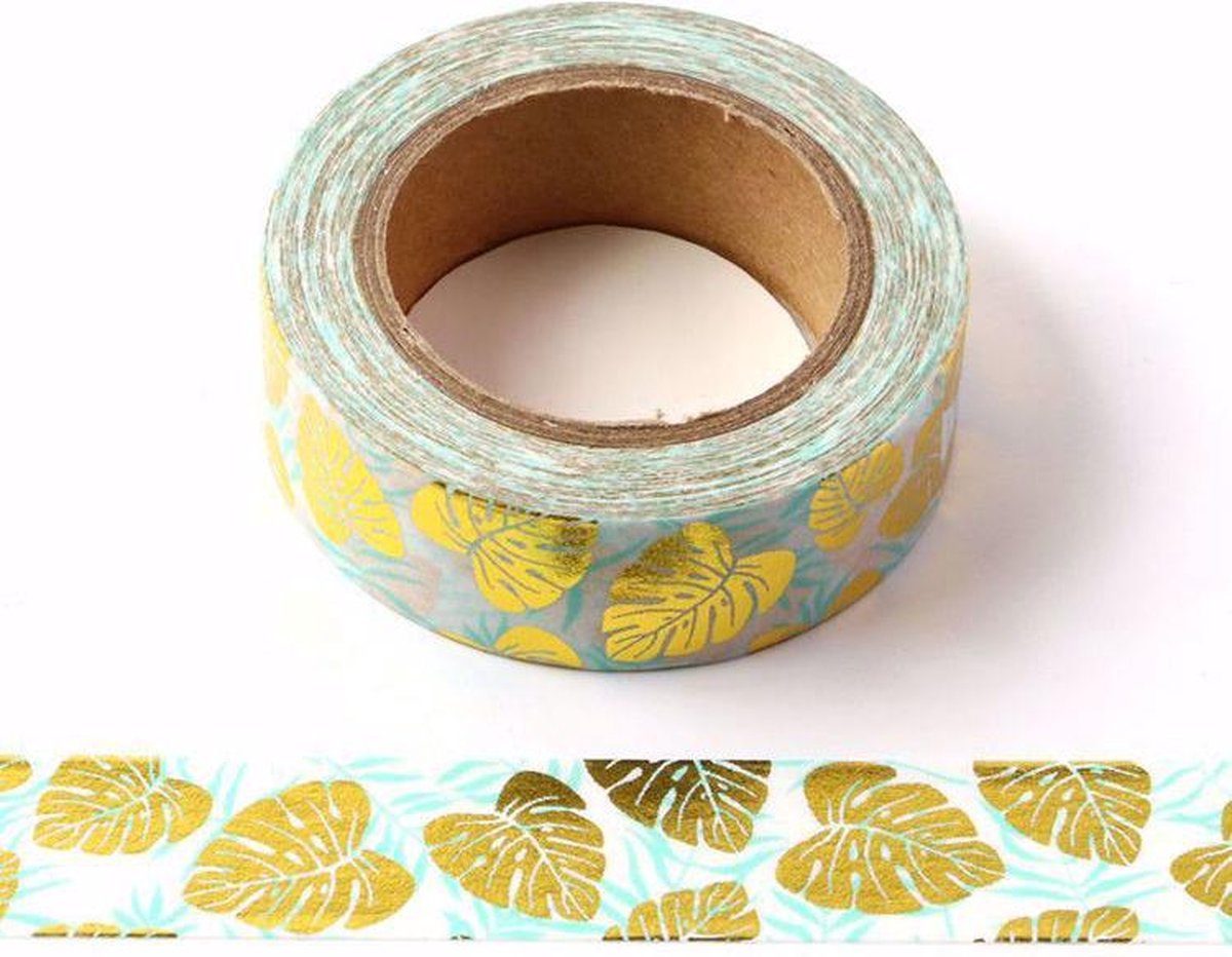 Washi tape - botanical gold foild leaves - botanische gold foild bladeren | 15mm x 10m